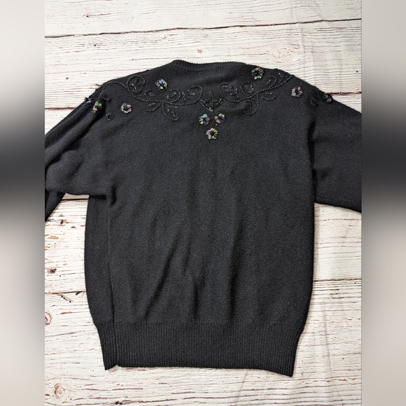 Eugenia by Angenie Lambswool Angora Beaded Sequined Black Sweater Medium Vintage - Picture 8 of 12